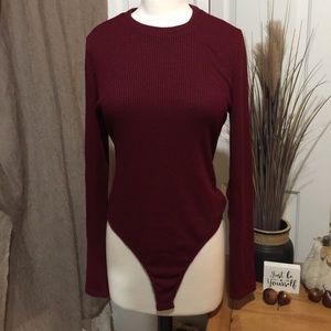Burgundy Thong Long Sleeve Body Suit